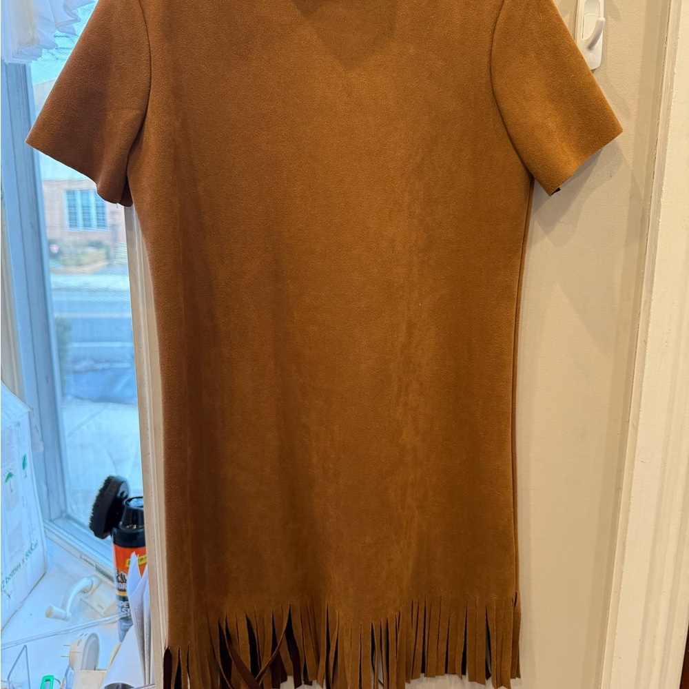 Kids Brown suede Fringe Dress
